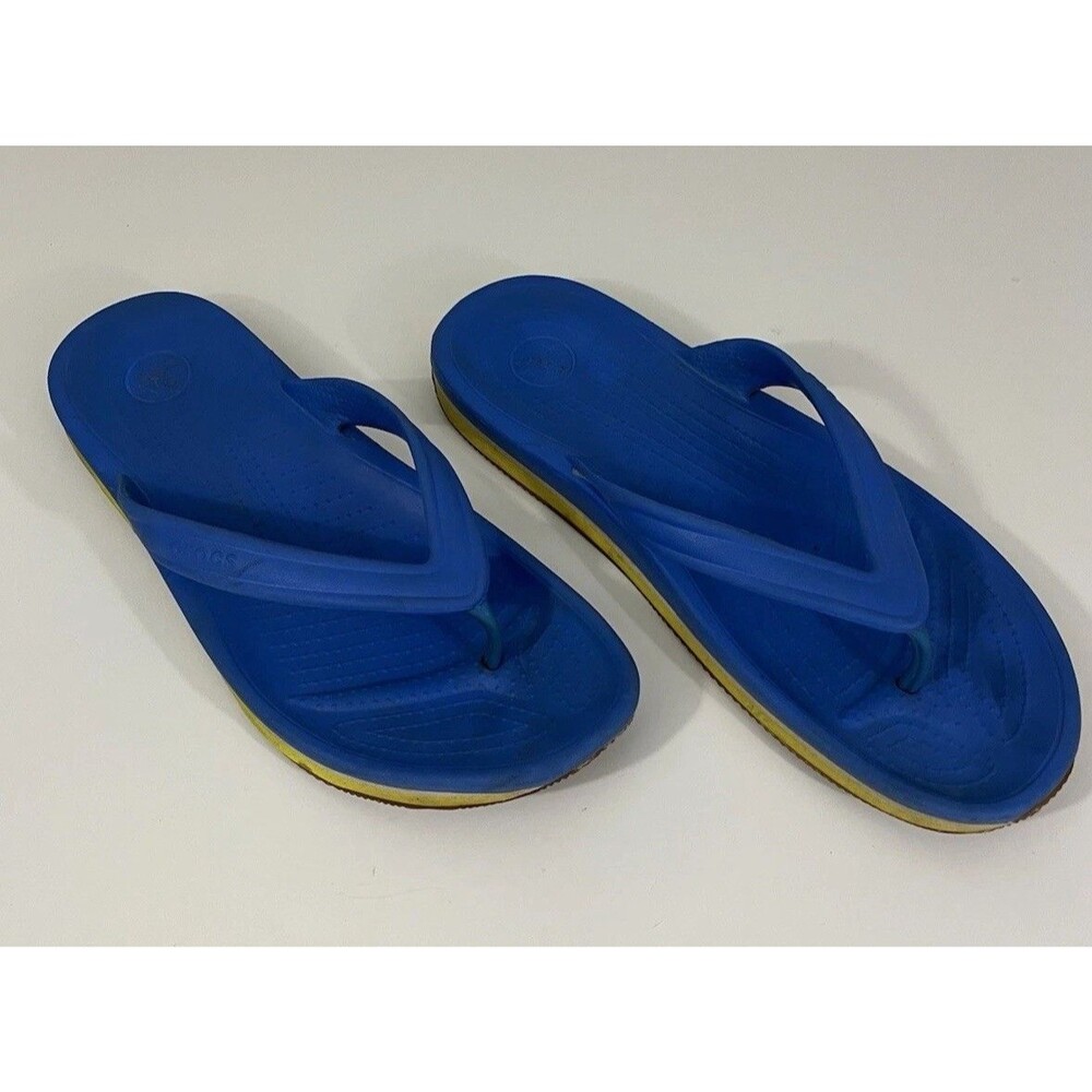 Crocs Blue Yellow Thong Flip Flops Sandals Slip on Open Toe Men's 9 Womens 11